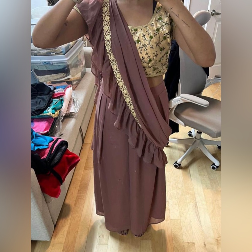 Pink pre stitched sari/ lehenga skirt